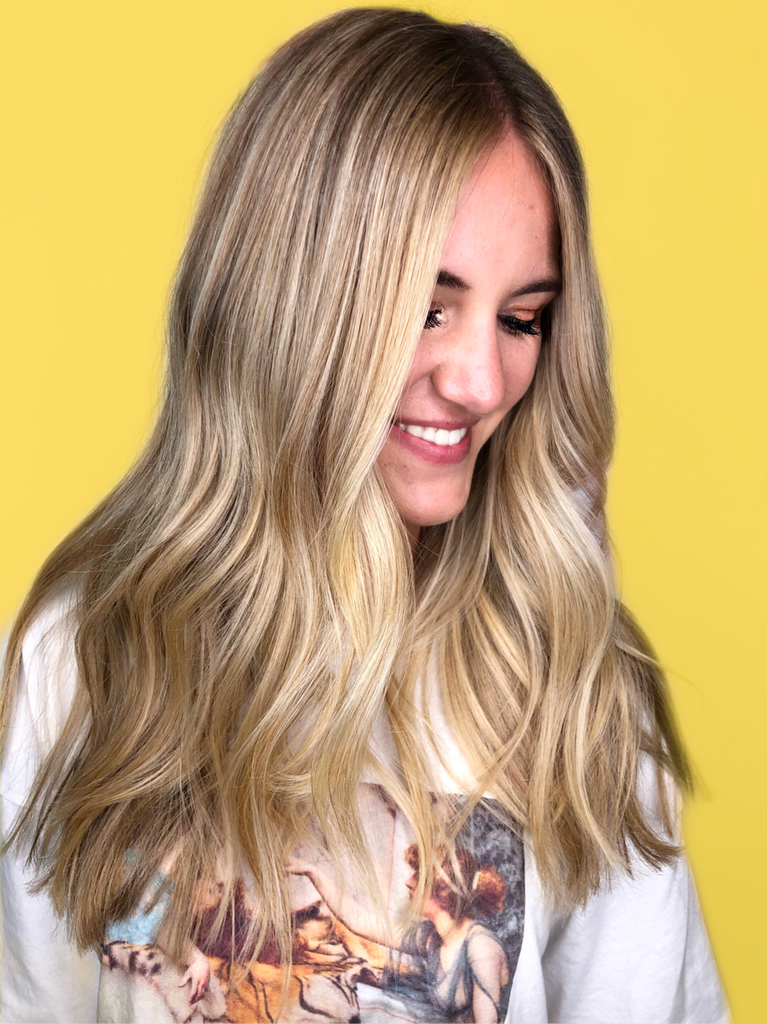 partial highlight on our client kiara. hair done by our portland stylist kaylee.