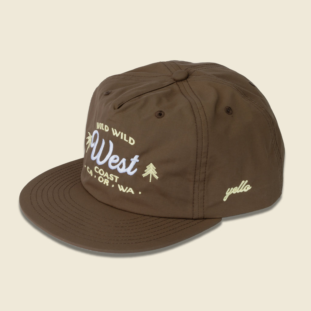 side of wild west hat with yello logo