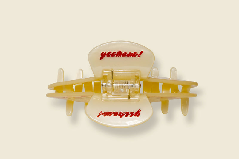Top view of wild west hair claw by yello salon Portland